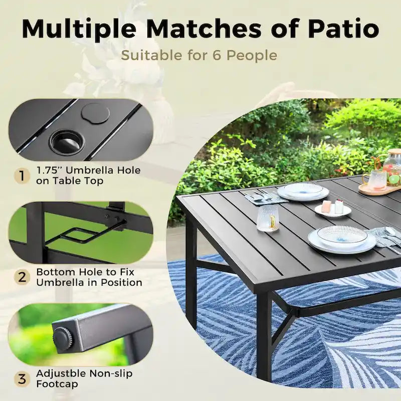 9 Pieces Patio Dining Set, Metal Table and Rattan Dining Chairs