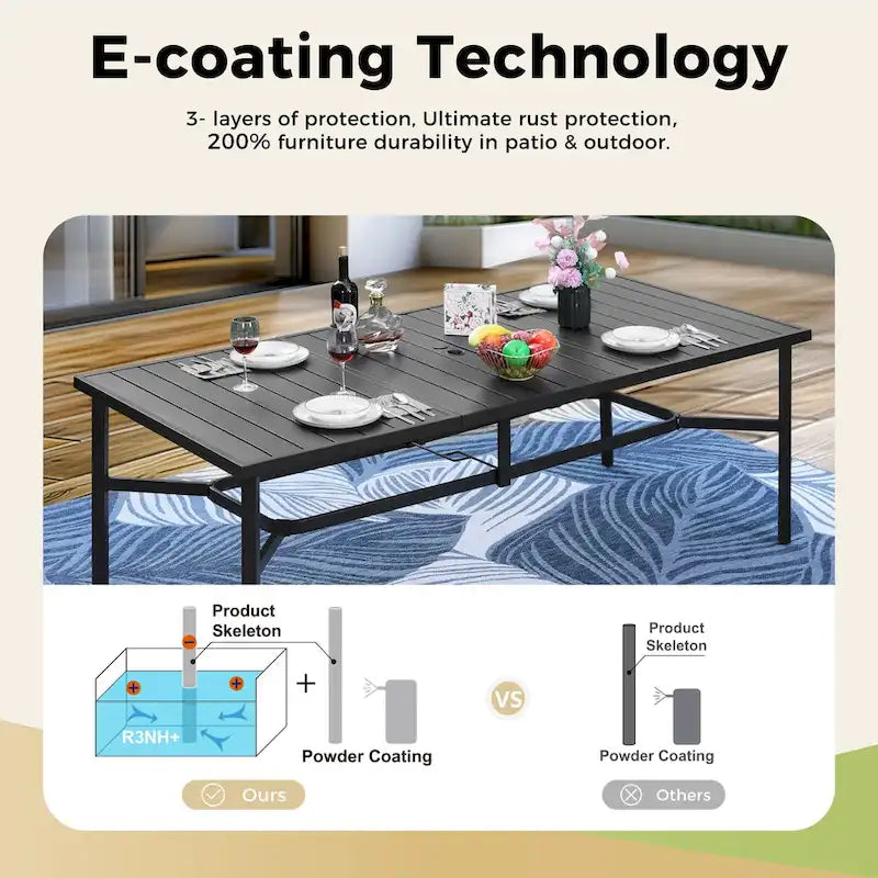 9 Pieces Patio Dining Set, Metal Table and Rattan Dining Chairs