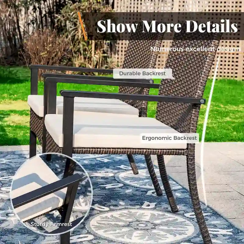 9 Pieces Patio Dining Set, Metal Table and Rattan Dining Chairs