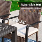 9 Pieces Patio Dining Set, Metal Table and Rattan Dining Chairs