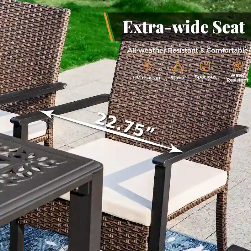 9 Pieces Patio Dining Set, Metal Table and Rattan Dining Chairs
