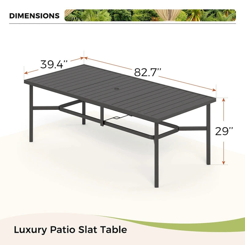 9 Pieces Patio Dining Set, Metal Table and Rattan Dining Chairs