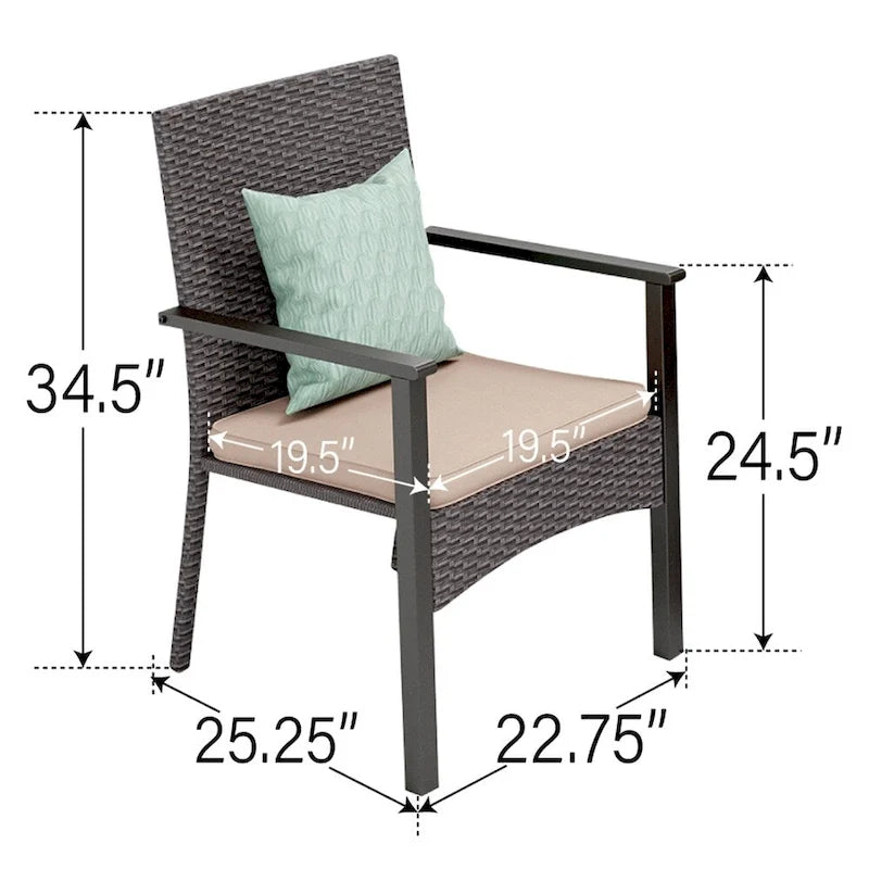 9 Pieces Patio Dining Set, Metal Table and Rattan Dining Chairs