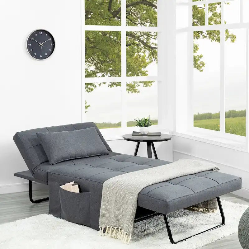 Sedia Letto Trasformabile, Letto Ottomano Convertibile Multifunzione 4 in 1, Sedia Letto Traspirante in Lino, Divano Letto Convertibile