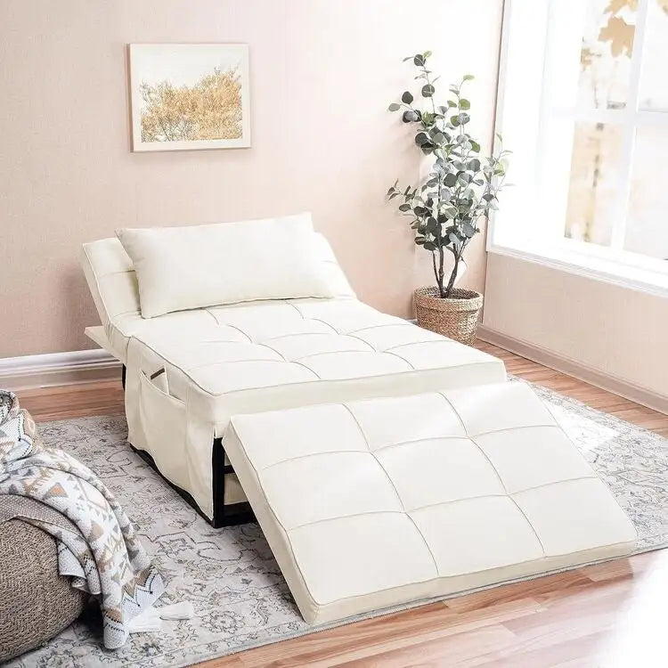 Sedia Letto Trasformabile, Letto Ottomano Convertibile Multifunzione 4 in 1, Sedia Letto Traspirante in Lino, Divano Letto Convertibile