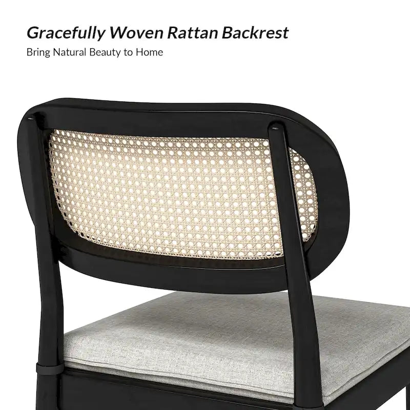 Konstantin Modern Solid Wood Dining Chair with Ratten Back and Removable Cushion Set of 6 by HULALA HOME