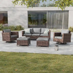 BONOSUKI 5Pcs Patio Furniture Swivel Rocking Sofa Set Brown Rattan