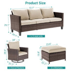 BONOSUKI 5Pcs Patio Furniture Swivel Rocking Sofa Set Brown Rattan