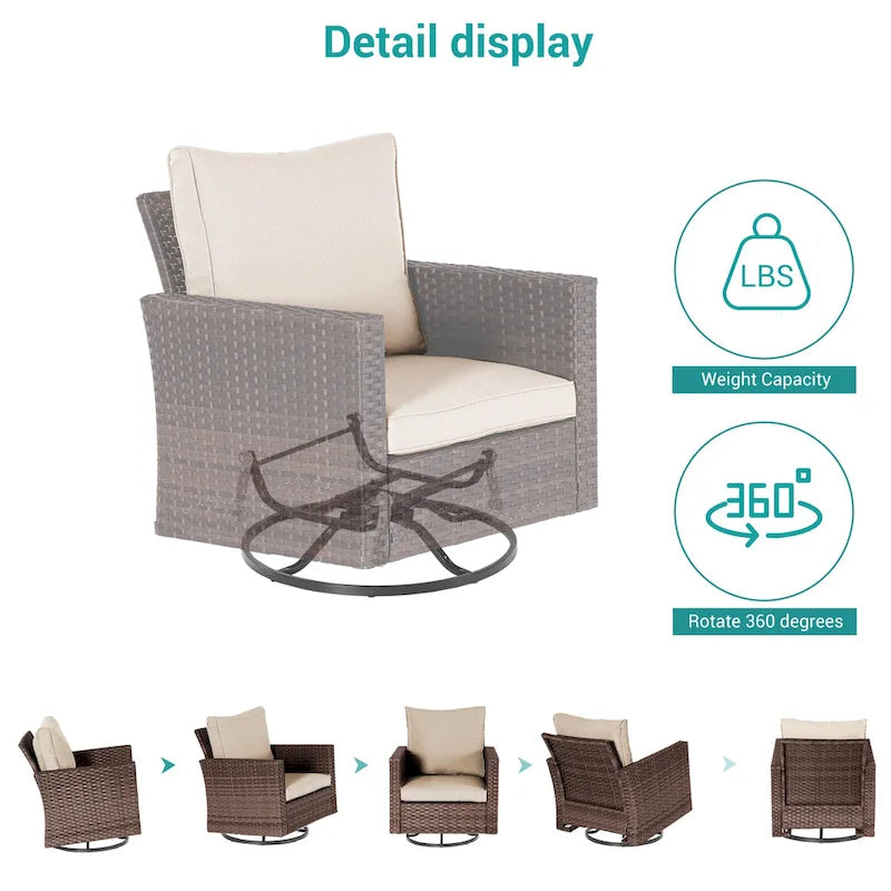BONOSUKI 5Pcs Patio Furniture Swivel Rocking Sofa Set Brown Rattan