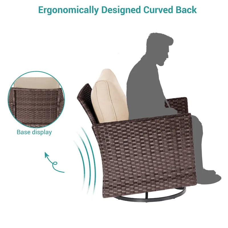 BONOSUKI 5Pcs Patio Furniture Swivel Rocking Sofa Set Brown Rattan
