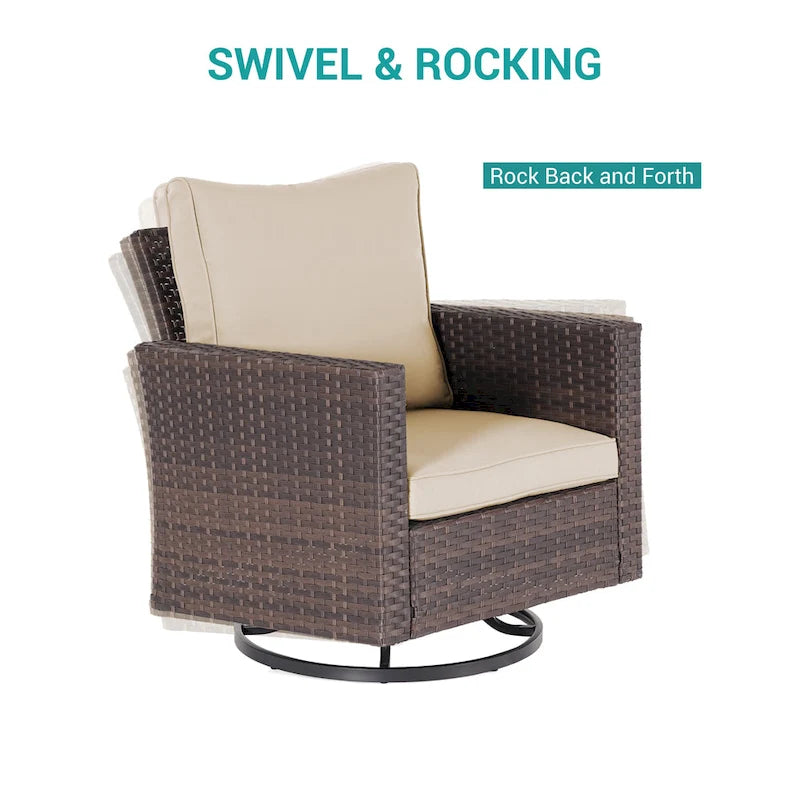 BONOSUKI 5Pcs Patio Furniture Swivel Rocking Sofa Set Brown Rattan