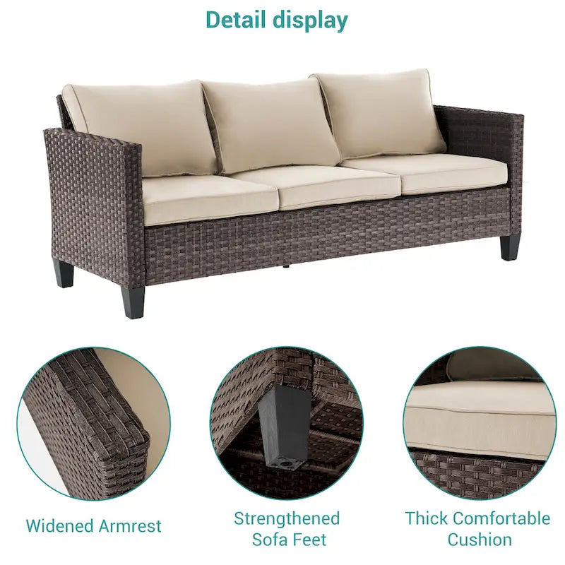 BONOSUKI 5Pcs Patio Furniture Swivel Rocking Sofa Set Brown Rattan