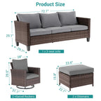 BONOSUKI 5Pcs Patio Furniture Swivel Rocking Sofa Set Brown Rattan