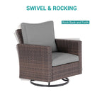 BONOSUKI 5Pcs Patio Furniture Swivel Rocking Sofa Set Brown Rattan