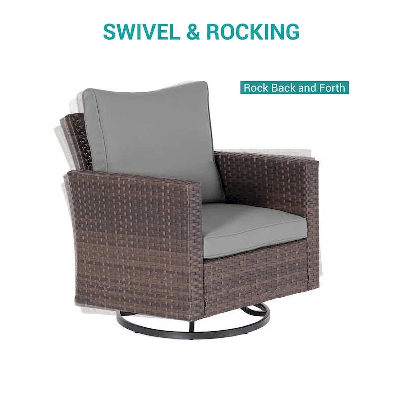 BONOSUKI 5Pcs Patio Furniture Swivel Rocking Sofa Set Brown Rattan