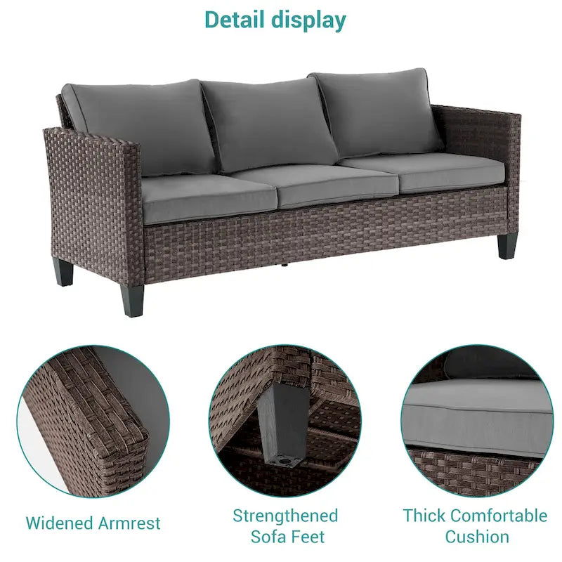 BONOSUKI 5Pcs Patio Furniture Swivel Rocking Sofa Set Brown Rattan