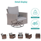 BONOSUKI 5Pcs Patio Furniture Swivel Rocking Sofa Set Brown Rattan