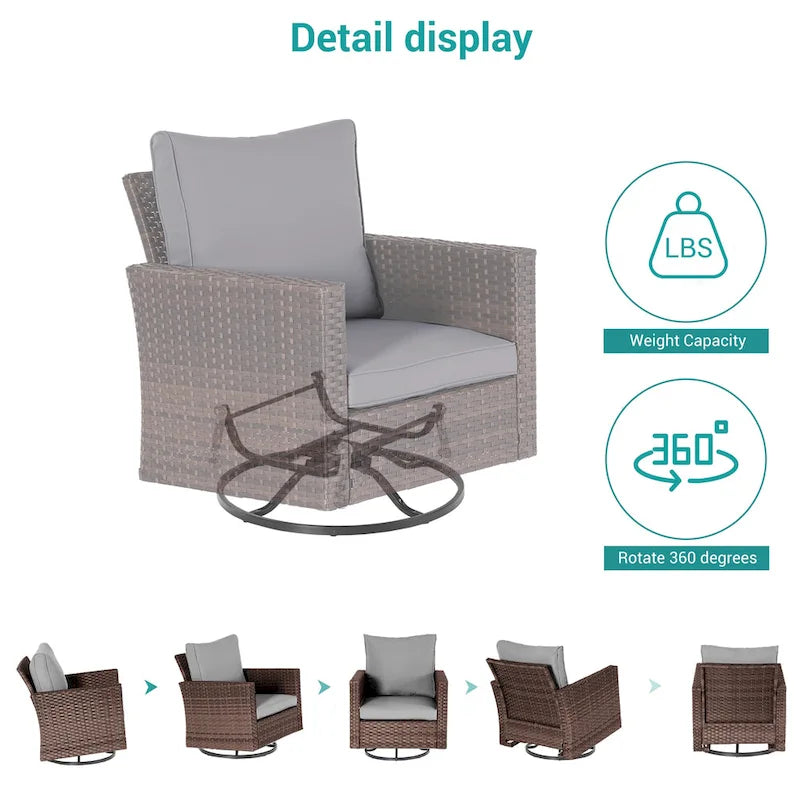 BONOSUKI 5Pcs Patio Furniture Swivel Rocking Sofa Set Brown Rattan