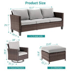 BONOSUKI 5Pcs Patio Furniture Swivel Rocking Sofa Set Brown Rattan