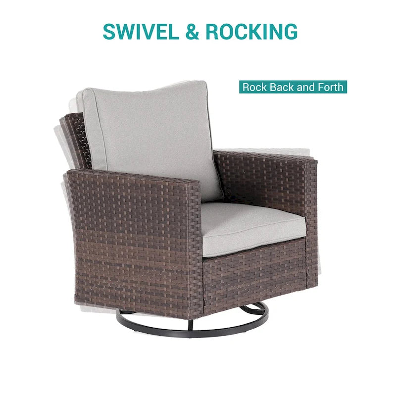 BONOSUKI 5Pcs Patio Furniture Swivel Rocking Sofa Set Brown Rattan
