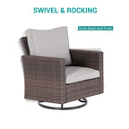 BONOSUKI 5Pcs Patio Furniture Swivel Rocking Sofa Set Brown Rattan