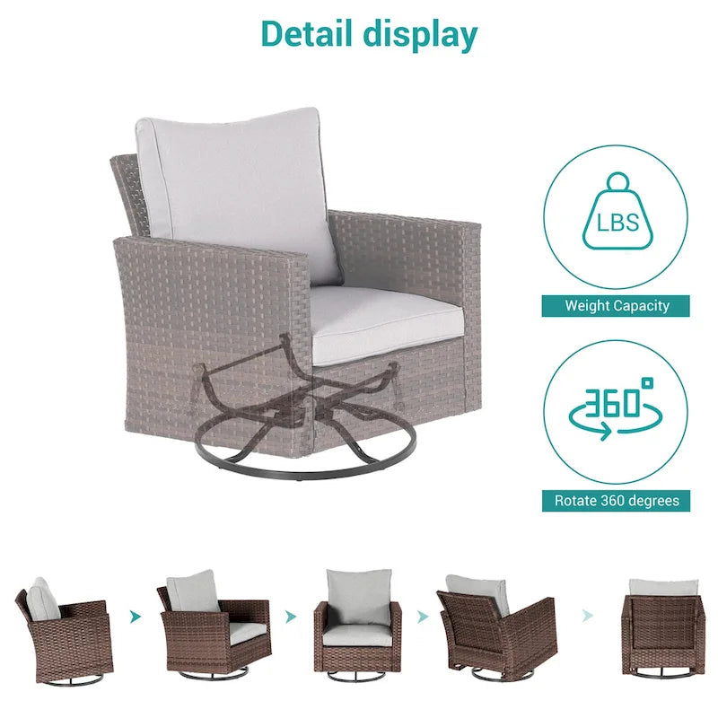 BONOSUKI 5Pcs Patio Furniture Swivel Rocking Sofa Set Brown Rattan