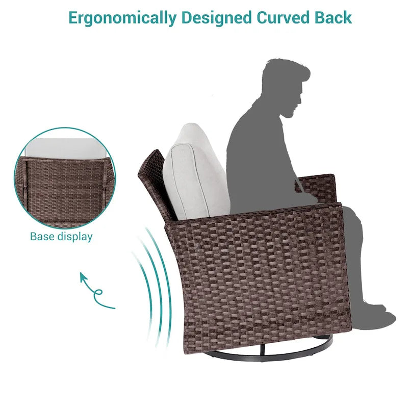 BONOSUKI 5Pcs Patio Furniture Swivel Rocking Sofa Set Brown Rattan