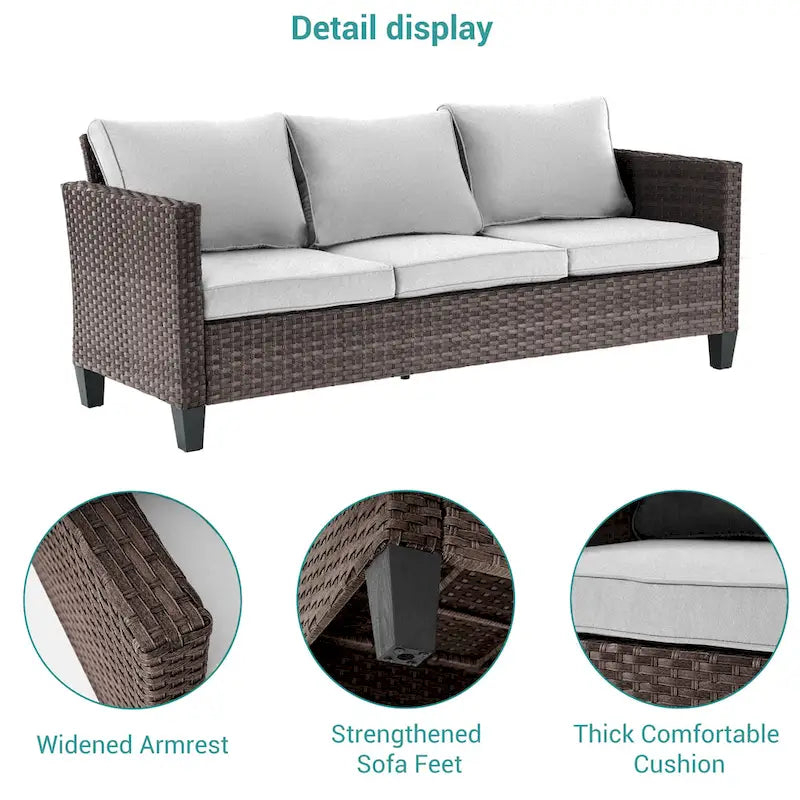 BONOSUKI 5Pcs Patio Furniture Swivel Rocking Sofa Set Brown Rattan