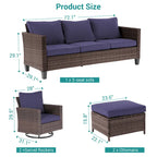 BONOSUKI 5Pcs Patio Furniture Swivel Rocking Sofa Set Brown Rattan