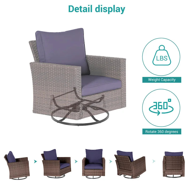 BONOSUKI 5Pcs Patio Furniture Swivel Rocking Sofa Set Brown Rattan