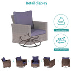 BONOSUKI 5Pcs Patio Furniture Swivel Rocking Sofa Set Brown Rattan