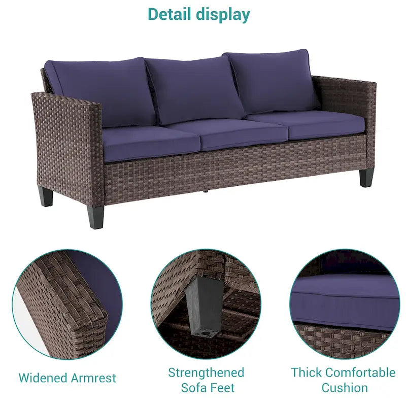 BONOSUKI 5Pcs Patio Furniture Swivel Rocking Sofa Set Brown Rattan