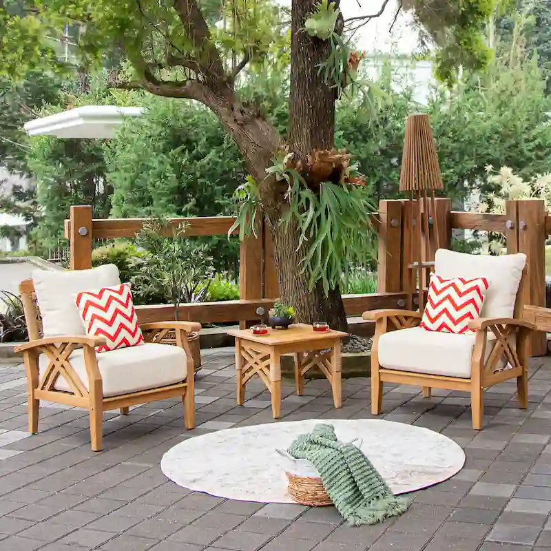 Cambridge Casual Carmel set da conversazione da esterno a 3 pezzi in teak con cuscini