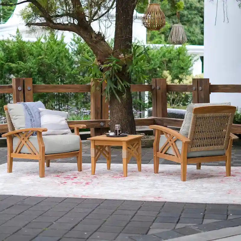 Cambridge Casual Carmel 3-Piece Teak Patio Chat Set with Cushions