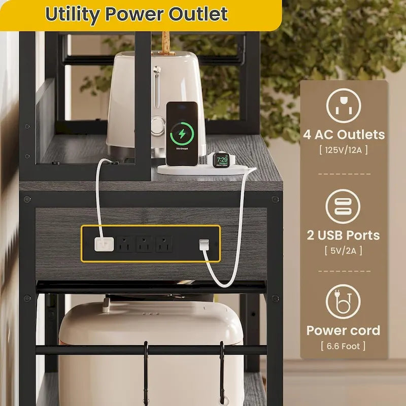 47.2 in Bakers Rack with Power Outlet Coffee Bar with Cabinet