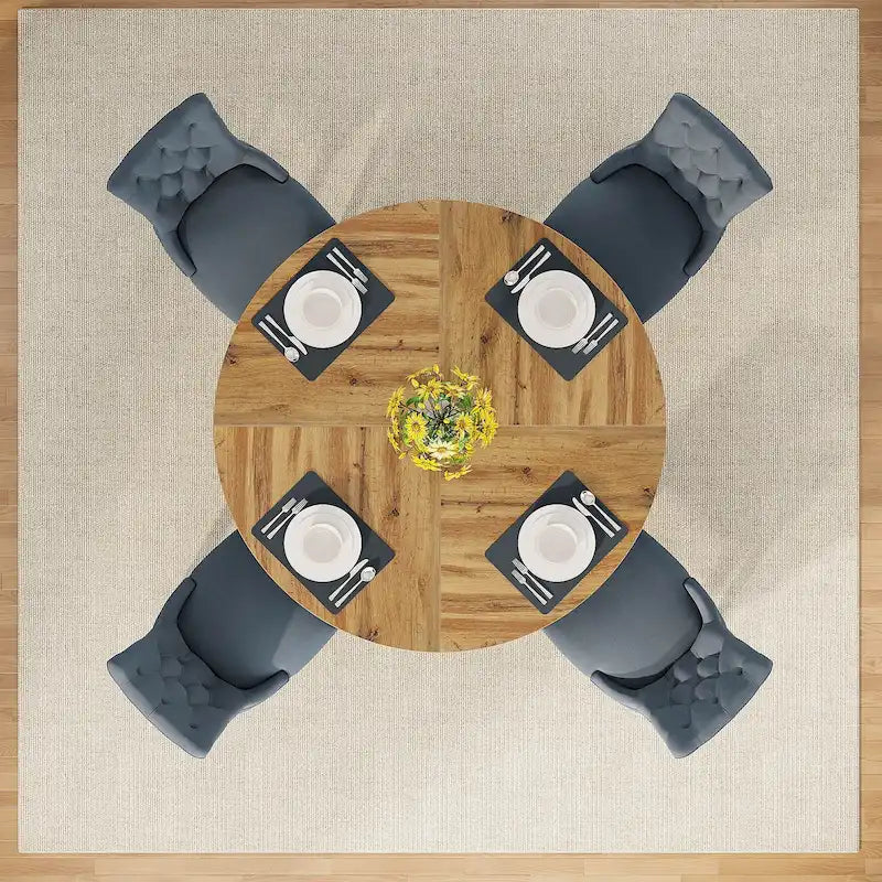 47 Inch Round Dining Table for 4, Wood Kitchen Dinner Table for Kitchen Dining Living Room - N/A