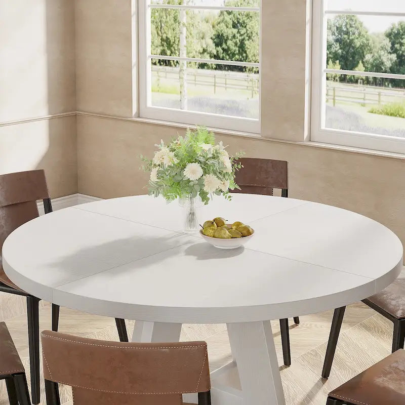 47 Inch Round Dining Table for 4, Wood Kitchen Dinner Table for Kitchen Dining Living Room - N/A