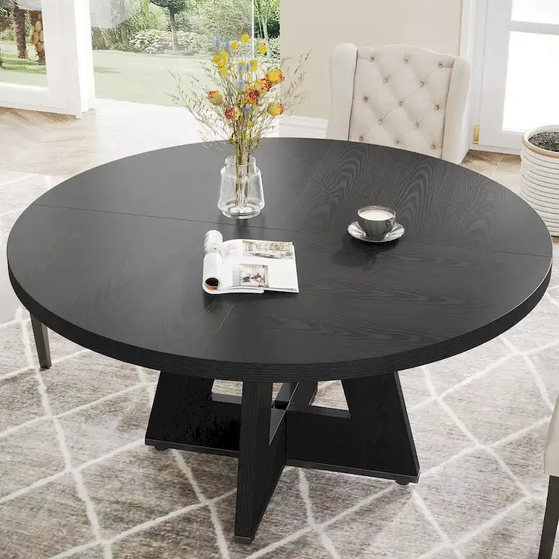 47 Inch Round Dining Table for 4, Wood Kitchen Dinner Table for Kitchen Dining Living Room - N/A