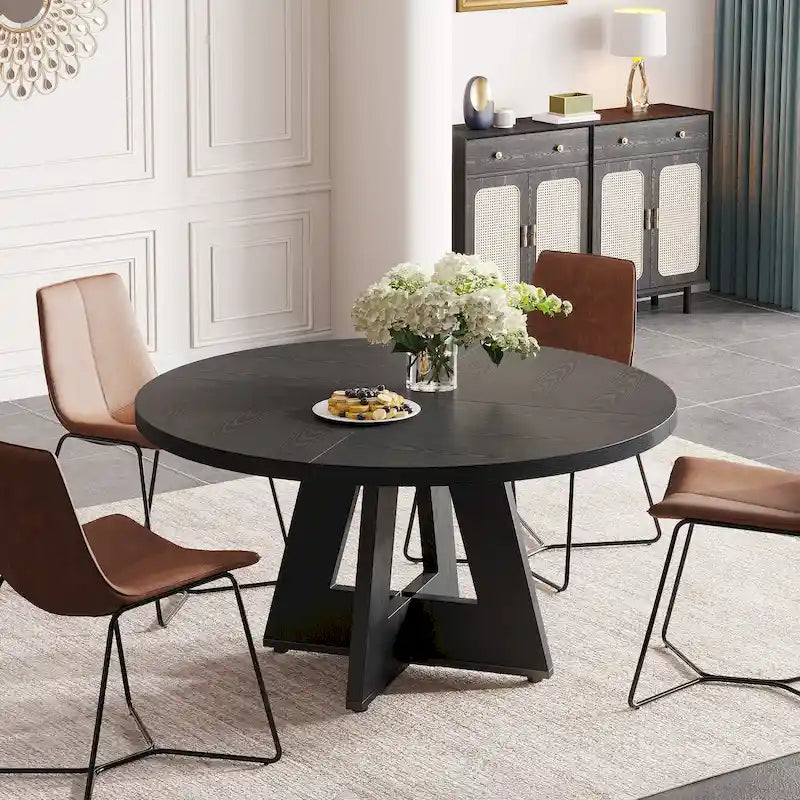 47 Inch Round Dining Table for 4, Wood Kitchen Dinner Table for Kitchen Dining Living Room - N/A