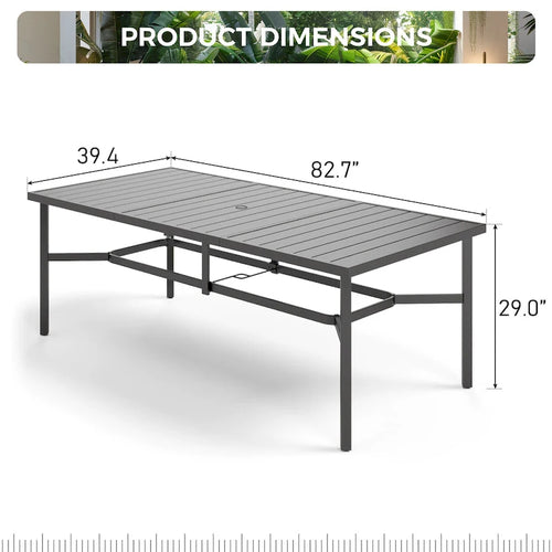 Set da pranzo da 9 pezzi per patio, tavolo in metallo e sedie pieghevoli con 7 livelli di regolazione