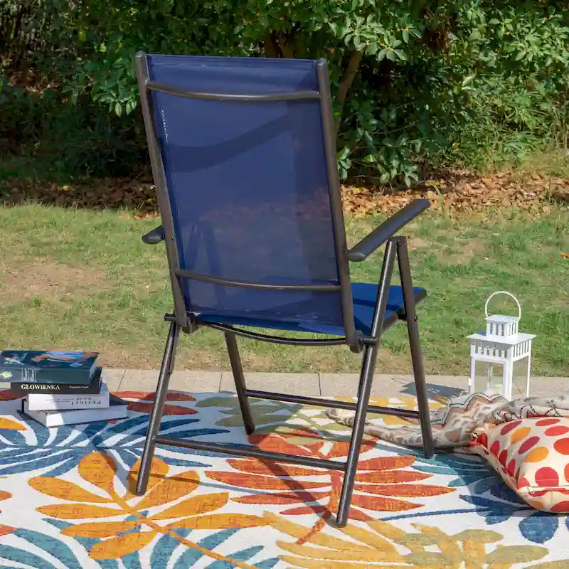 9-Piece Patio Dining Set, Metal Table and Foldable Sling Dining Chairs with 7 Levels Adjustable