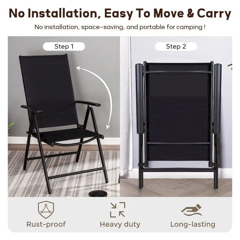 9-Piece Patio Dining Set, Metal Table and Foldable Sling Dining Chairs with 7 Levels Adjustable