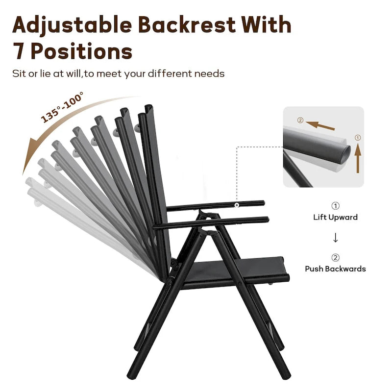 9-Piece Patio Dining Set, Metal Table and Foldable Sling Dining Chairs with 7 Levels Adjustable