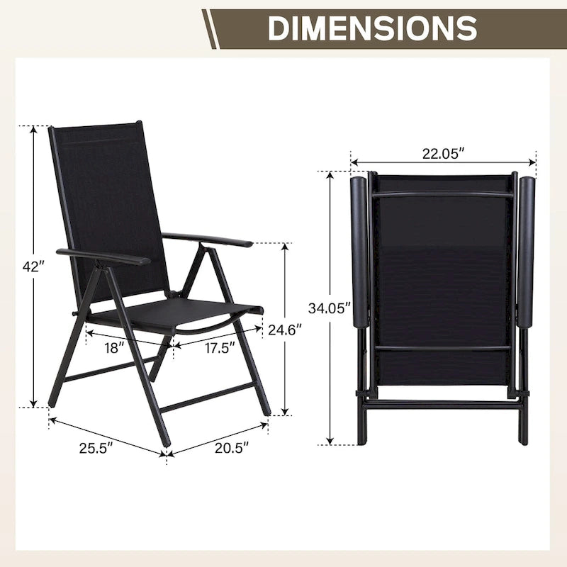 9-Piece Patio Dining Set, Metal Table and Foldable Sling Dining Chairs with 7 Levels Adjustable