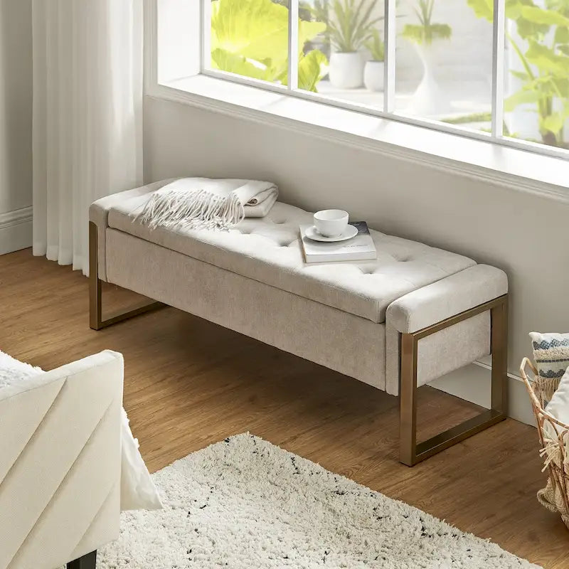 Alina Modern Upholstered Flip Top Storage Bench with Metal Legs by HULALA HOME