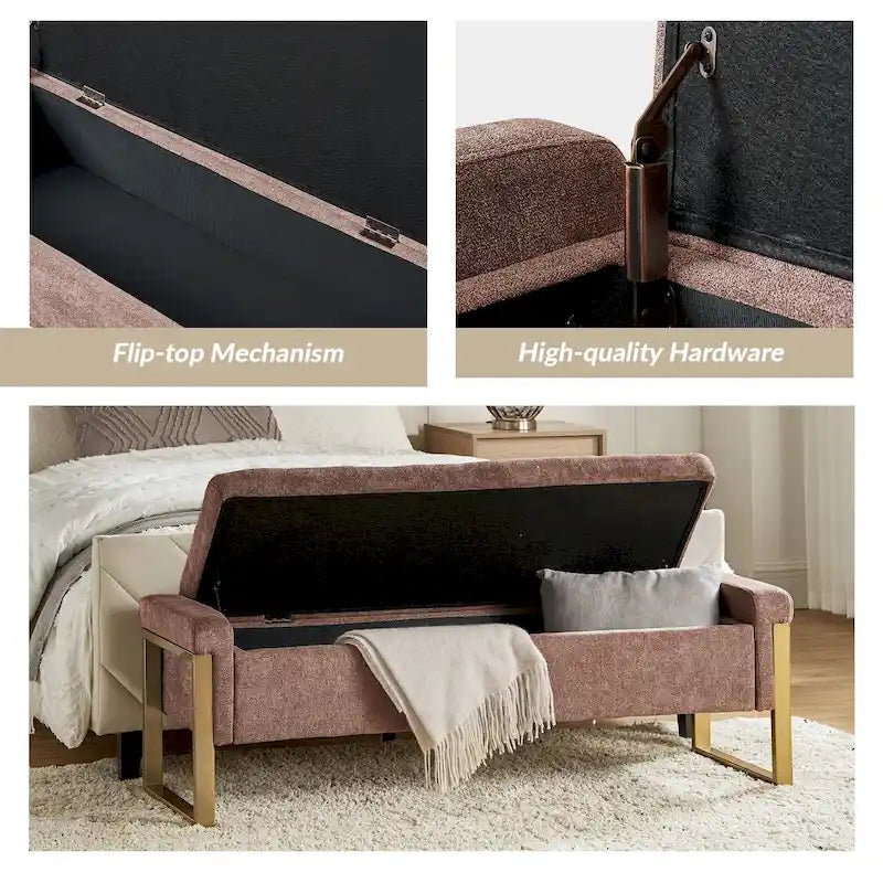 Alina Modern Upholstered Flip Top Storage Bench with Metal Legs by HULALA HOME