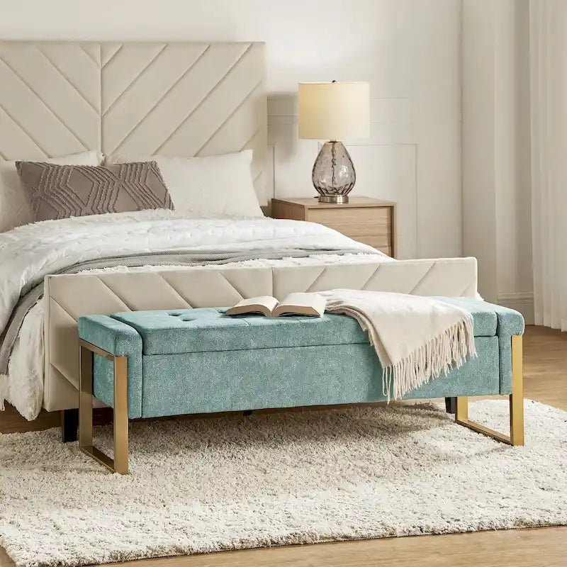 Alina Modern Upholstered Flip Top Storage Bench with Metal Legs by HULALA HOME