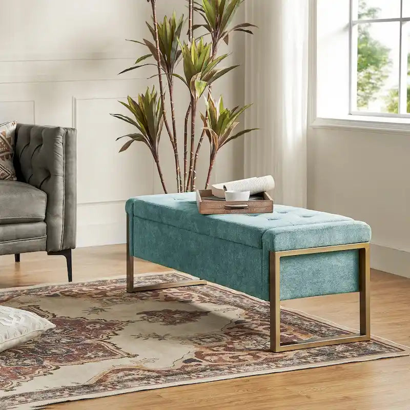 Alina Modern Upholstered Flip Top Storage Bench with Metal Legs by HULALA HOME