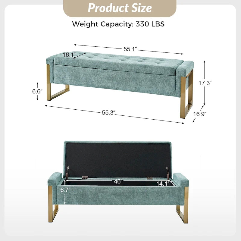 Alina Modern Upholstered Flip Top Storage Bench with Metal Legs by HULALA HOME