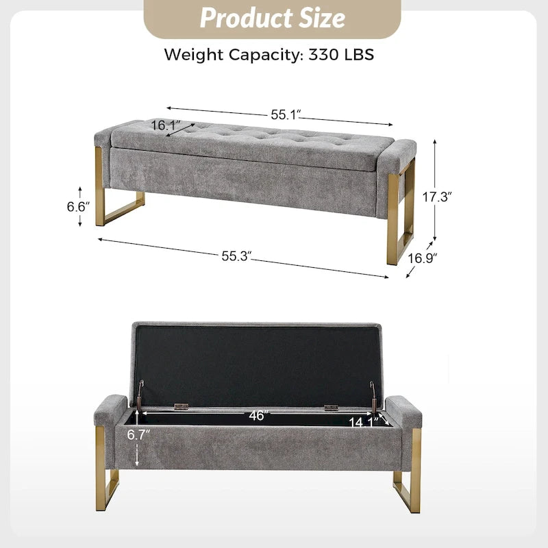 Alina Modern Upholstered Flip Top Storage Bench with Metal Legs by HULALA HOME